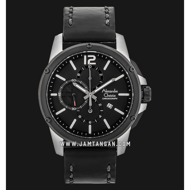 Alexandre Christie AC 6486 MC LTBBA Chronograph Men Black Dial Black Leather Strap