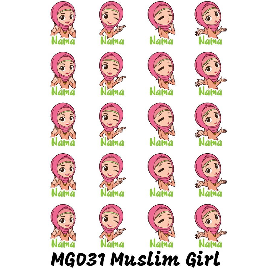 

Sticker Nama Cutting Label Waterproof Tahan Air Muslim Girl 31 (MG031)