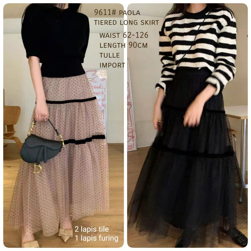 MDLV ~ 9611# Paola Tiered Long Skirt Rok Tutu Polkadot Import