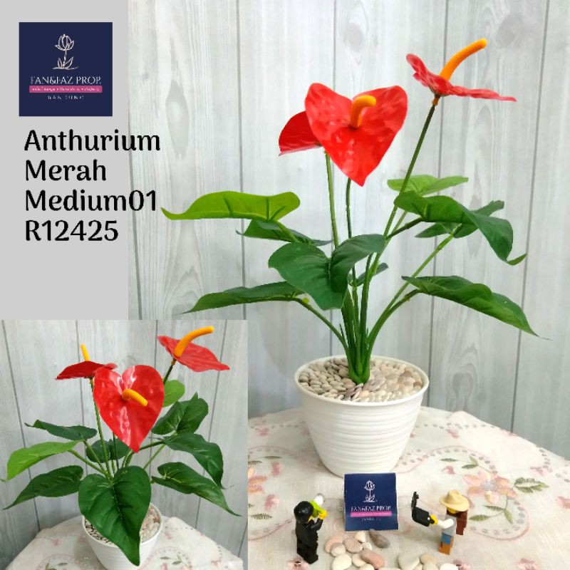 Anthurium Artificial Tanaman Aglonema Imitasi untuk Dekorasi Murah dalam Pot Keren dan Cantik