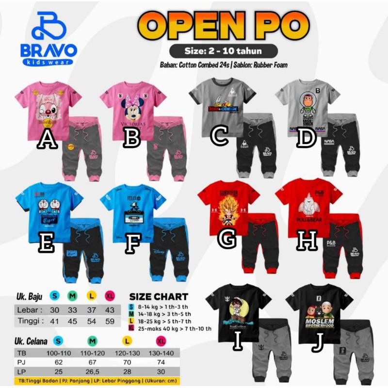 Set Kaos celana joget Karakter Bravo kids wear 2-10th