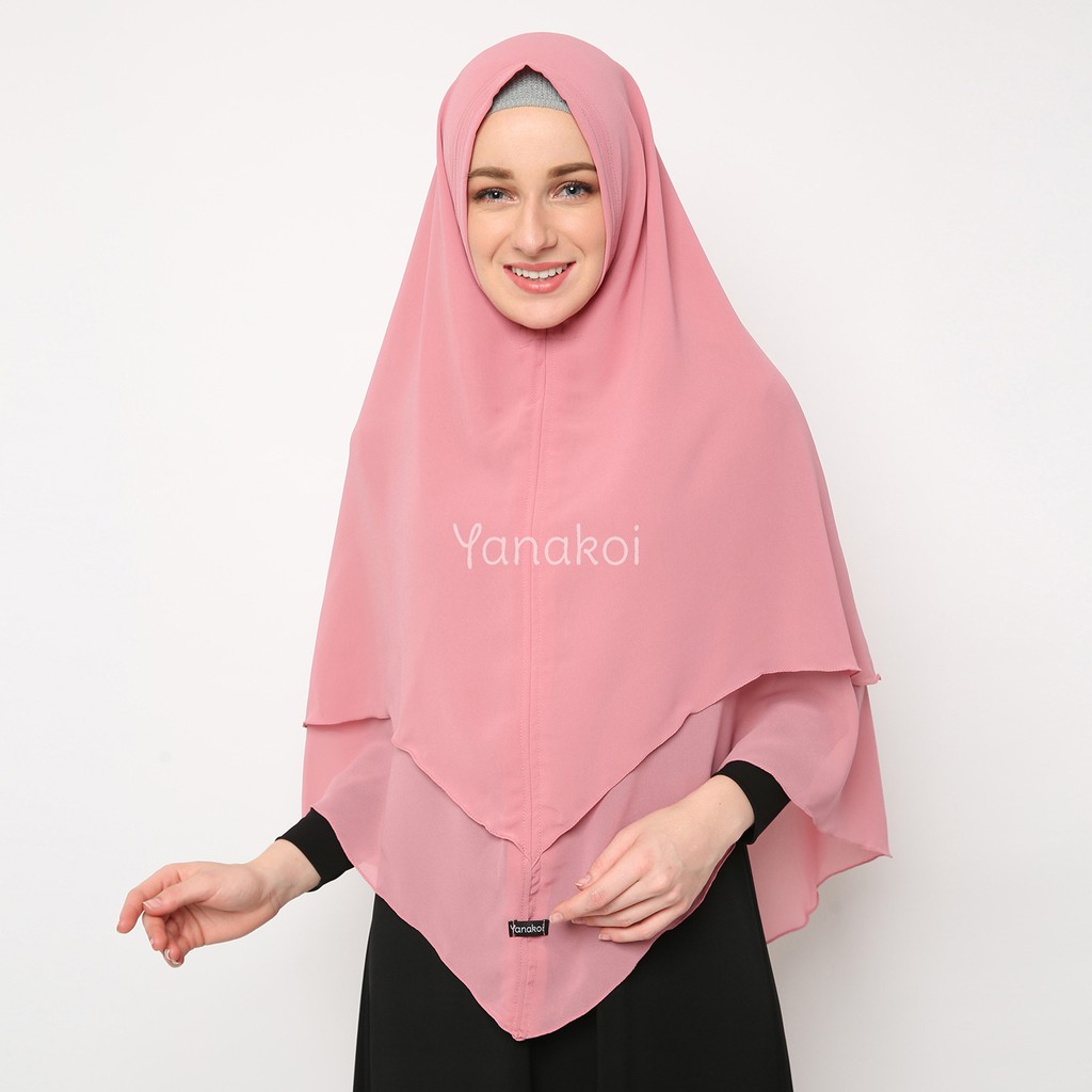 Yanakoi Hijab Jilbab Khimar Syafa Tanpa Pet Warna Pink Dusty