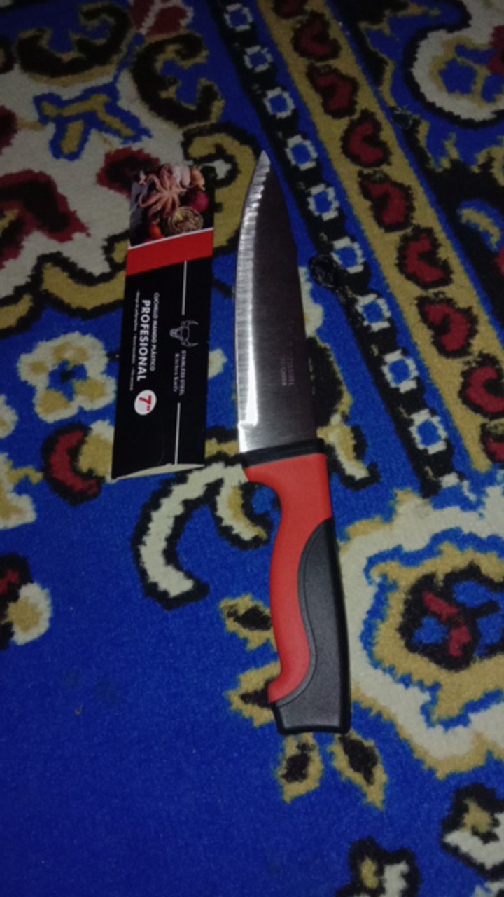 Knife Pisau Dapur Bahan Stainless Handle Karet Perpaduan Warna Merah Hitam