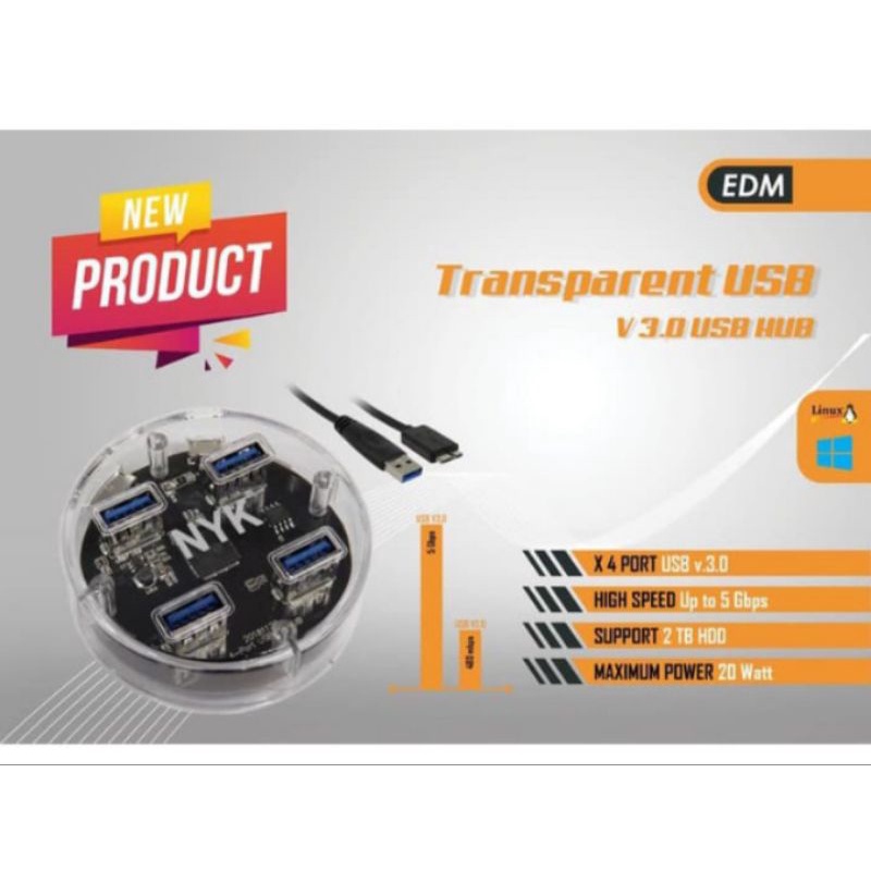 usb hub nyk transaparn 4port v 3,0 hig spedd up to 5gbps suport hdd 2tb nyk