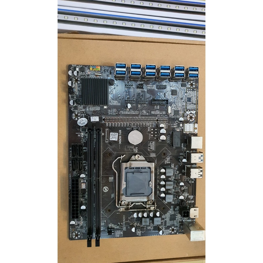 MINING MOTHERBOARD BTC B250C 12 SLOT USB RISER - STABIL &amp; HEMAT ENERGI