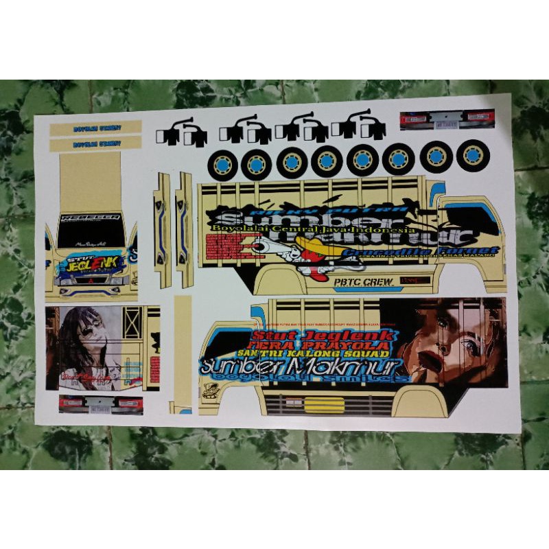 Stiker Miniatur Truk Oleng Stut Jeclenk Sumber Makmur Panjang 30cm