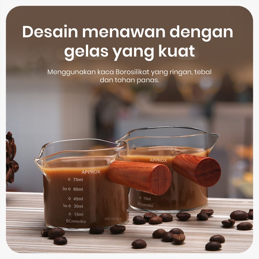 ESPRESSO SHOT GLASS 75ML WOODEN HANDLE | GELAS TAKAR KOPI 2,5 OZ