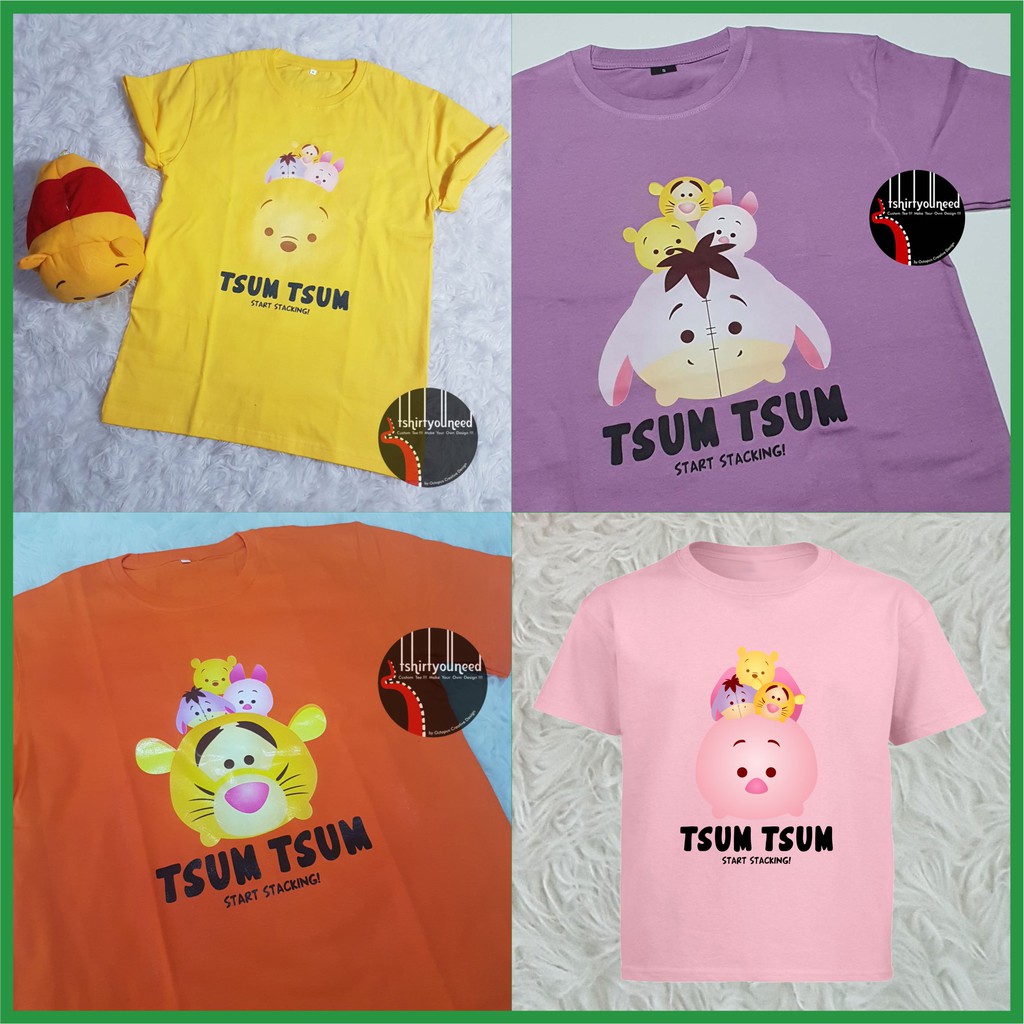 Kaos Anak Dewasa TYN Tsum Tsum Pooh Tiger Eeyore Piglet Tumpuk