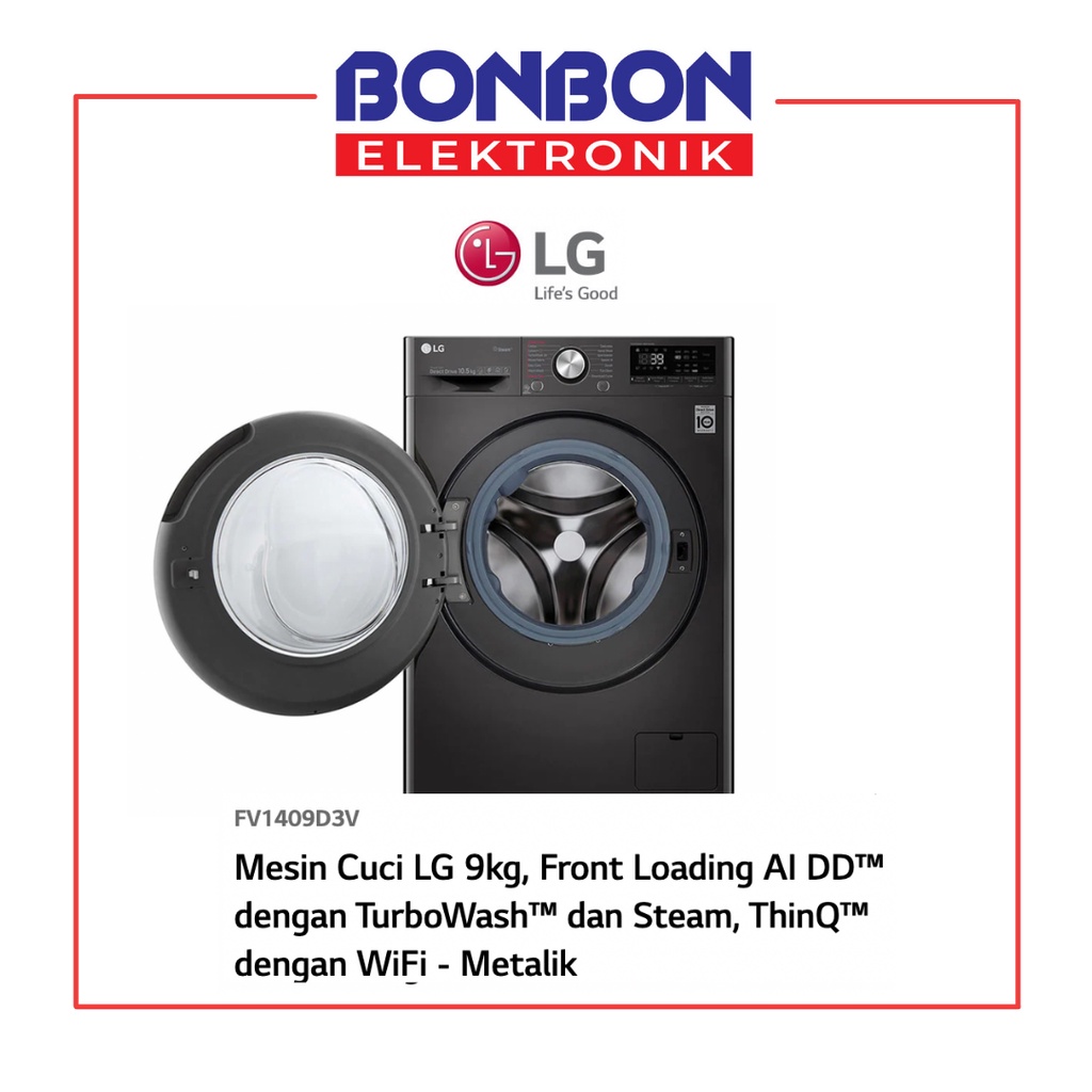 LG Mesin Cuci Front Loading 9KG Wash 6KG Dry FV1409D3V ThinQ Wifi