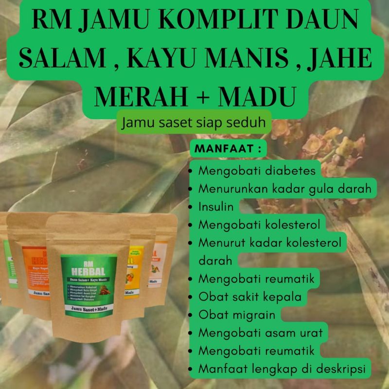 

RM JAMU KOMPLIT SASET || JAMU DAUN SALAM + JAMU KAYU MANIS JAMU PENURUN GULA DARAH , JAMU KOLESTEROL , JAMU DIABETES , JAMU REUMATIK , JAM ASAM URAT DLL