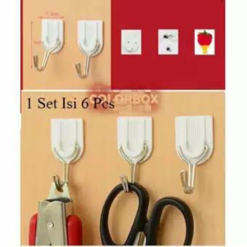 GANTUNGAN HOOK KUAT ISI 6 PCS MULTIFUNGSI - CANTOLAN BAJU TEMPEL DINDING