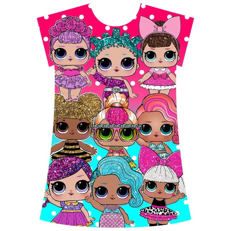 DAILYDRESS SCUBA PRINTING KARAKTER LOL,HOMEDRESS,BAJU ANAK CEWEK,BAJU ANAK LUCU,DRESS ANAK
