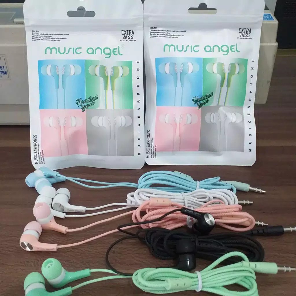 HANDSFREE ORIGINAL MUSIC ANGEL MACARON Mate Color Hifi Extra Bass Earphone Headset musik