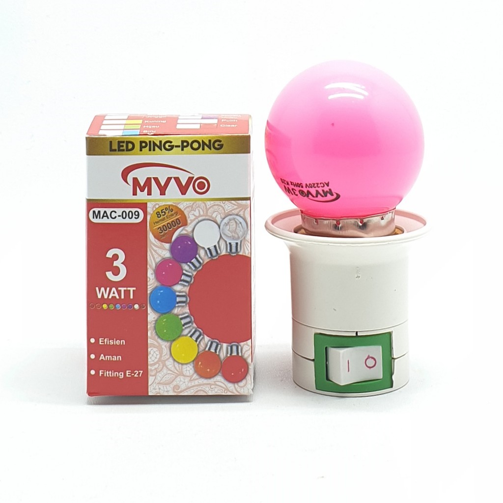 Myvo Pink Lampu Led Ping Pong 3W E27 Warna Pink + Linux Fiting Colok Switch / LAMPU TIDUR