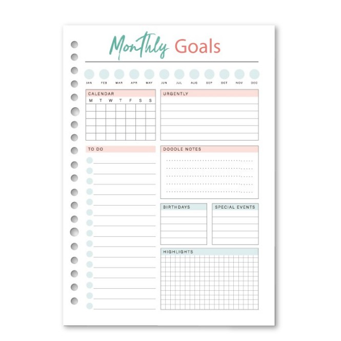 

Loose leaf MONTHLY GOALS 20 Lembar A5 100 gsm