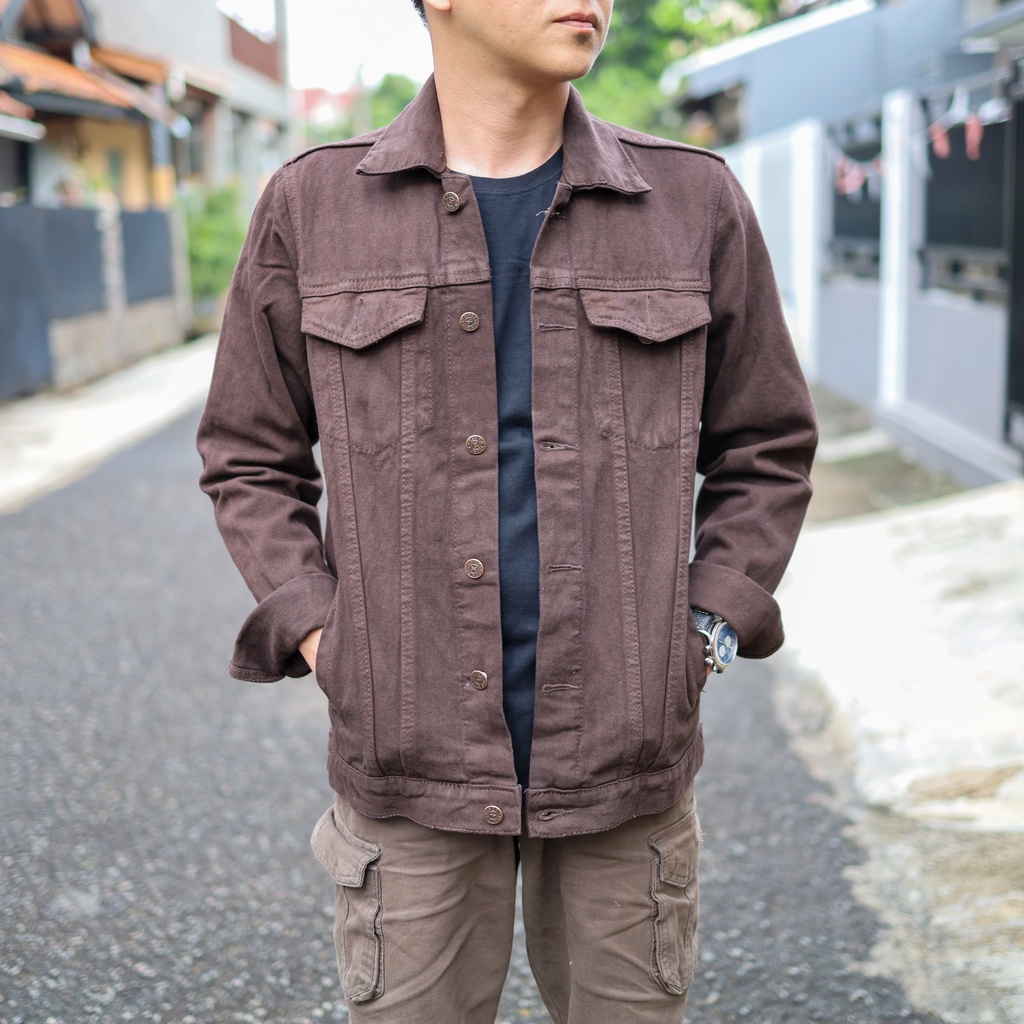 Jaket Denim Casual Pria / Jaket Jeans Cowo Vintage Modern Clasic - Mocca