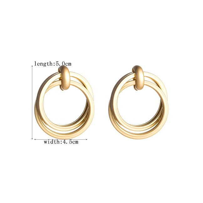 LRC Anting Tusuk Fashion Yajin Metallic Glossy Geometric Round Earrings D44116