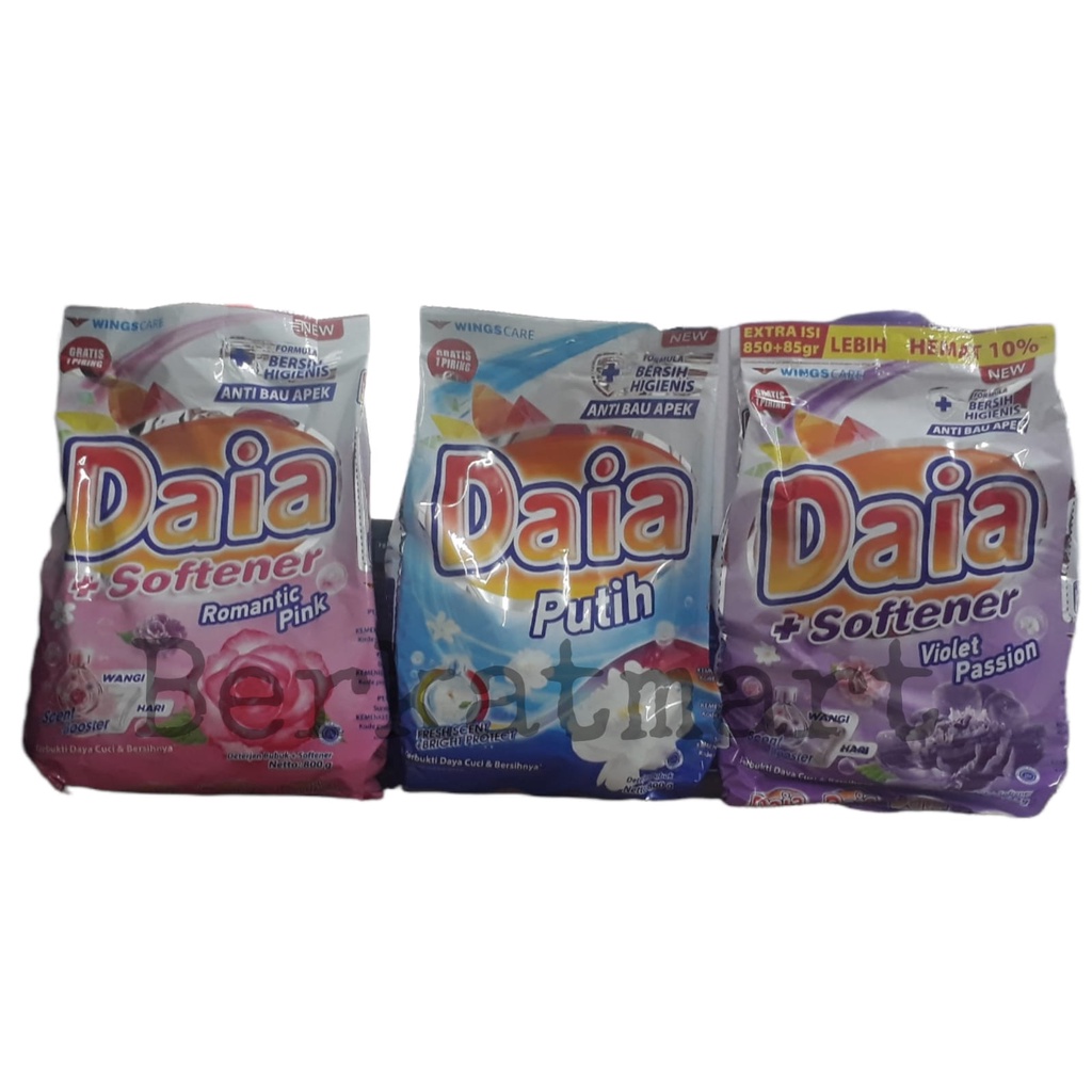 DAIA DETERGENT + SOFTENER  BUBUK 800GR - PUTIH - ROMANTIC PINK - VIOLET PASSION