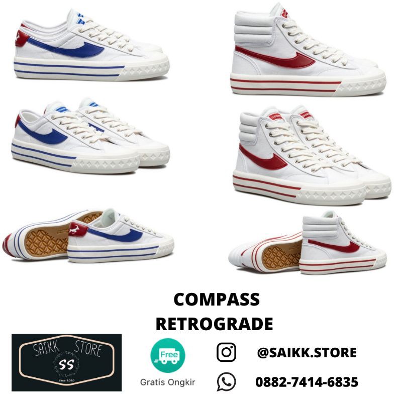 [ORIGINAL] Sepatu Compass Retrograde Hi Red White / Low White Blue