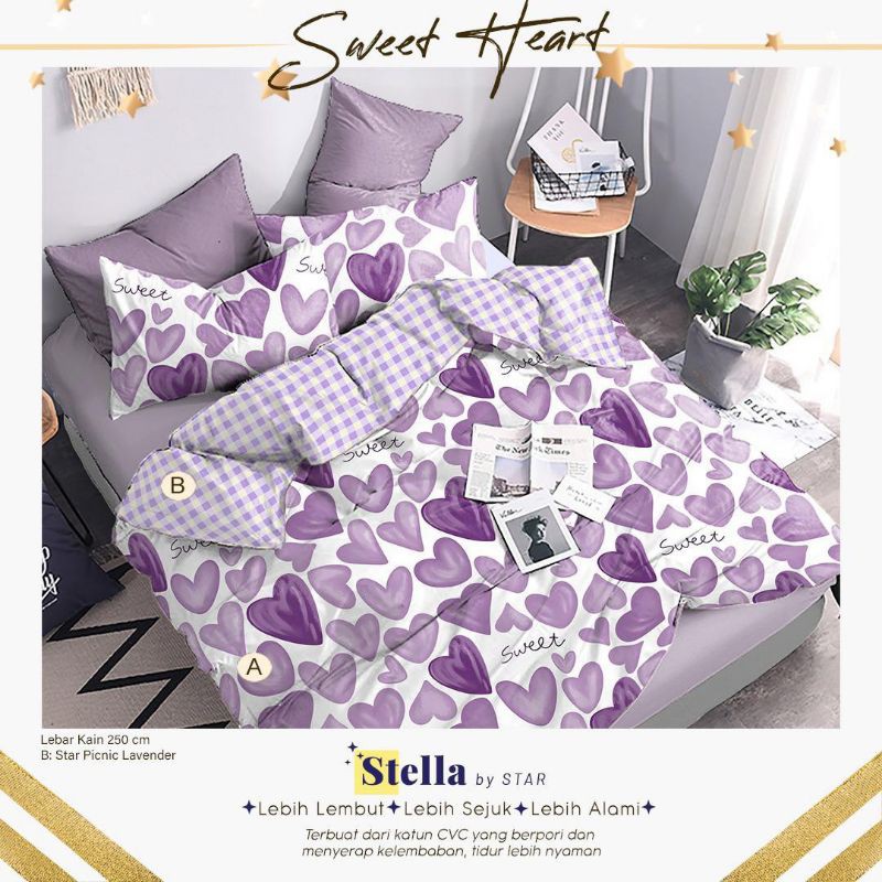 SPREI+BEDCOVER SET MOTIF SWEETHEART UNGU/LOVE UNGU