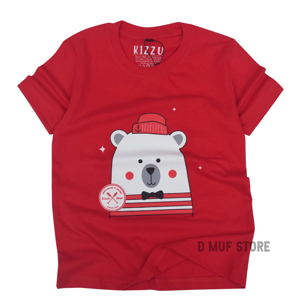 Kizzu Kaos Anak Premium Cotton 30s Usia 1-12 Tahun Bear Merah- D Muf Store