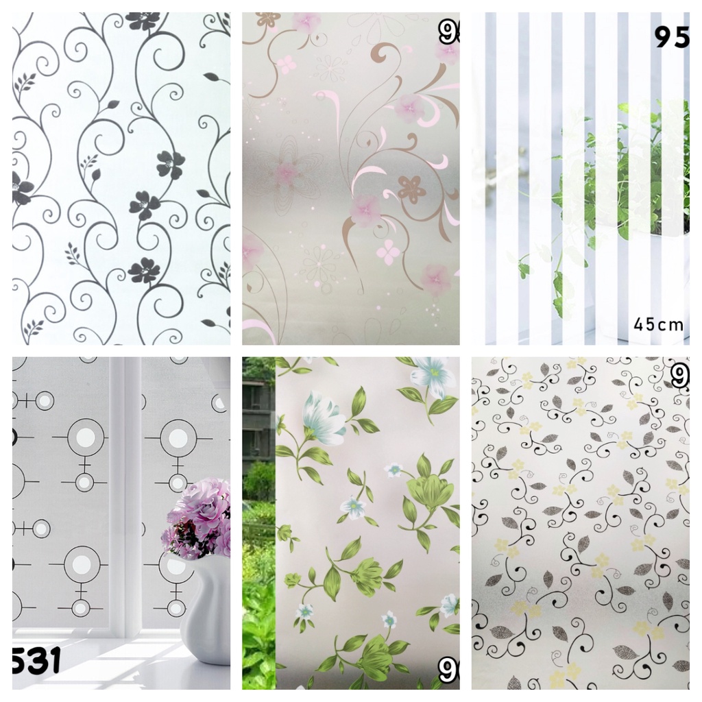 Stiker Kaca Jendela rumah Motif Bunga Tidak tembus pendang 45cm x 1m WD
