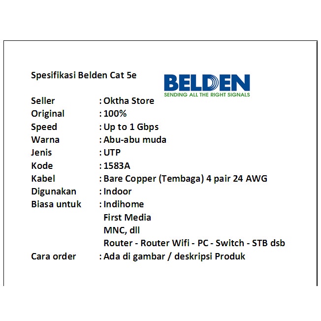 KABEL LAN UTP cat 5 / cat5e BELDEN made in USA meteran / eceran cat 5e