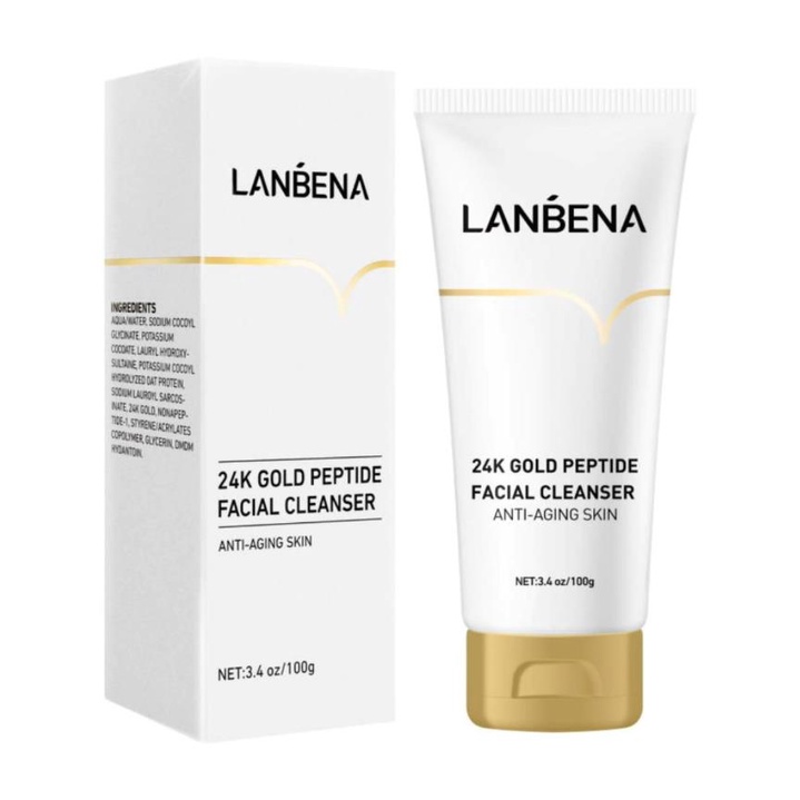 LANBENA 24k Gold Peptide Facial Cleanser Face Skin Care Wash Anti-Aging Oil Control Fades skin spots Face Cream Foam