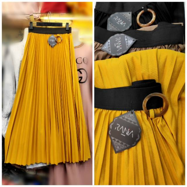 Rok Panjang Wanita Plisket RANIA PREMIUM Bawah Lebar Pinggang Karet Import