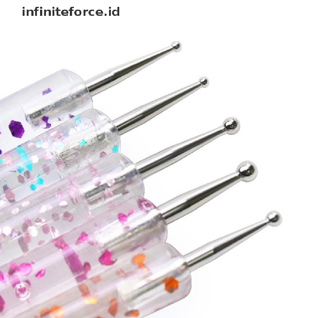 Infiniteforce.id 5Pcs / Set Pen Dotting 2 Sisi Untuk Nail Art / Manicure