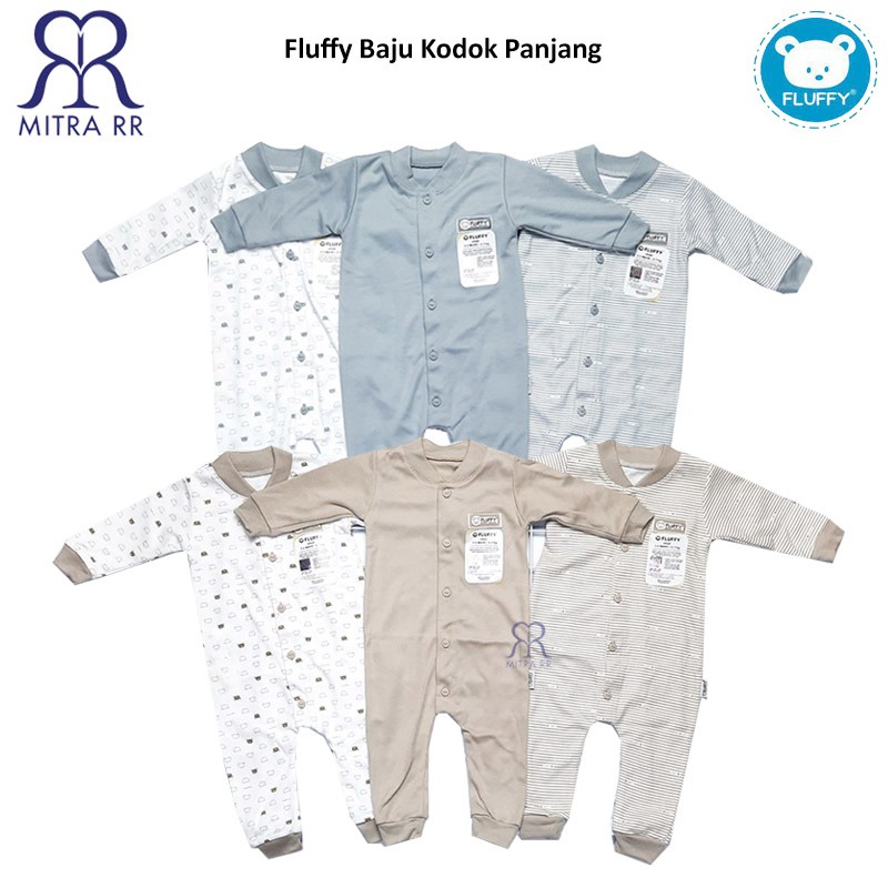 Fluffy Baju Kodok Bayi Lengan Panjang Sleepsuit Bayi Buka Kaki Tutup Kaki S M L / 3-12 Bulan