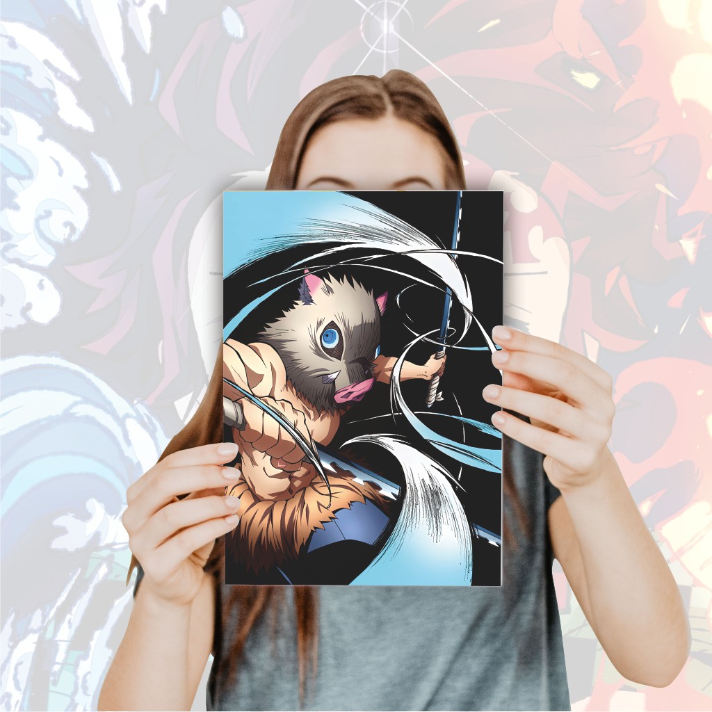 Poster Anime Kimetsu no Yaiba Demon Slayer Nezuko Tanjiro Zenitsu Giyuu Tomioka Inosuke - Size A4+-8 Inosuke B