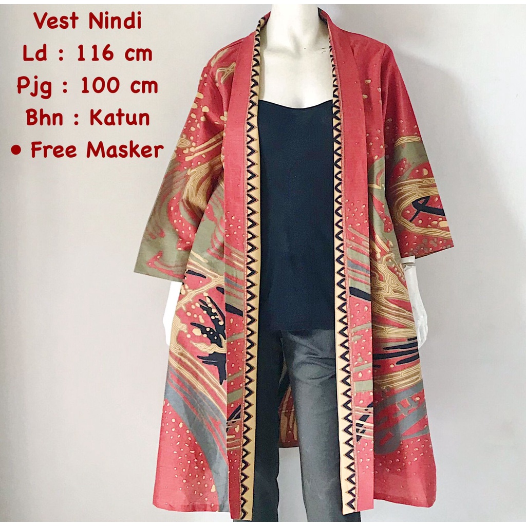 Vest Nindi batik solo outer lengan atasan kerja blazer wanita