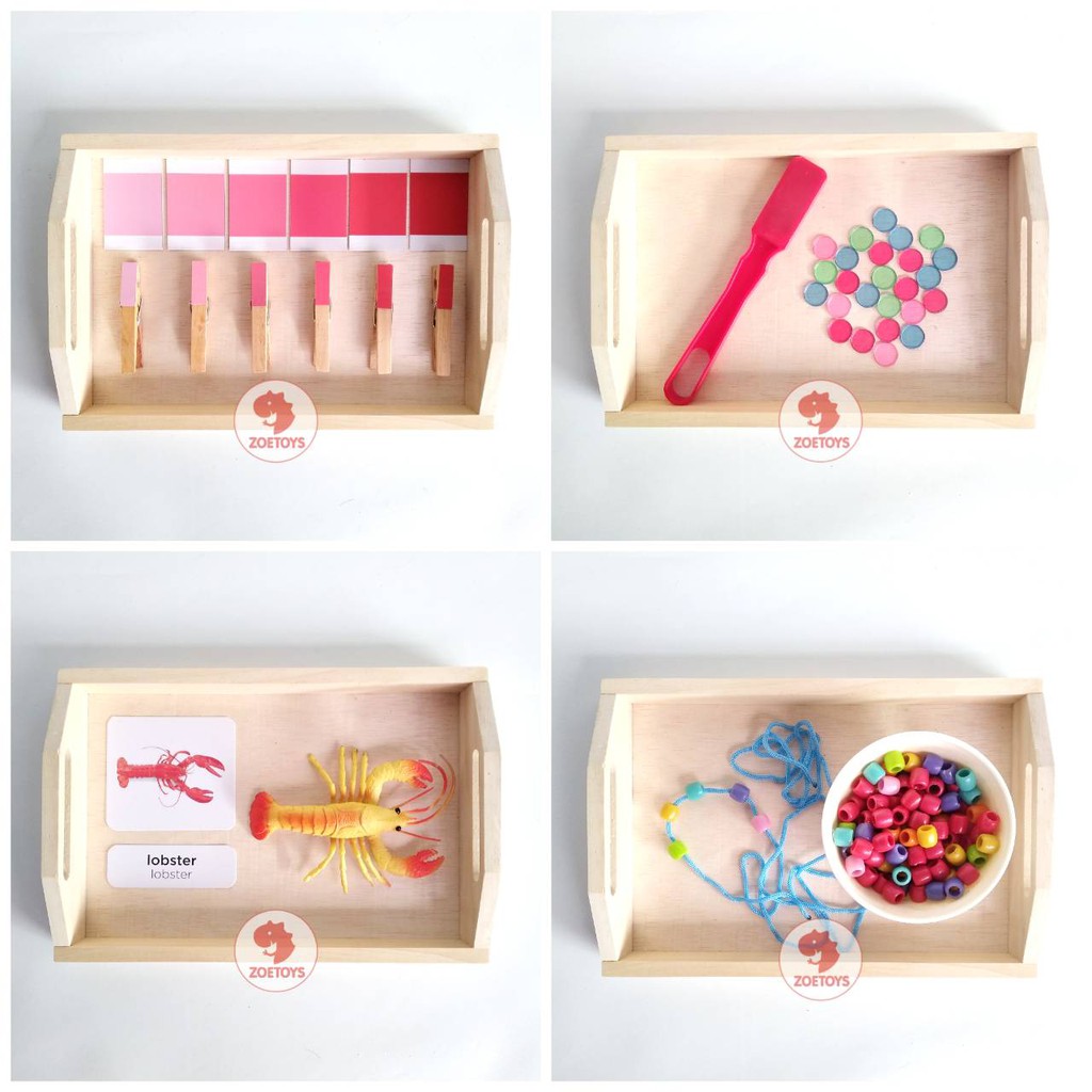 Zoetoys Montessori Tray | PRACTICAL LIFE | Nampan Baki Kayu | Mainan Edukasi Anak