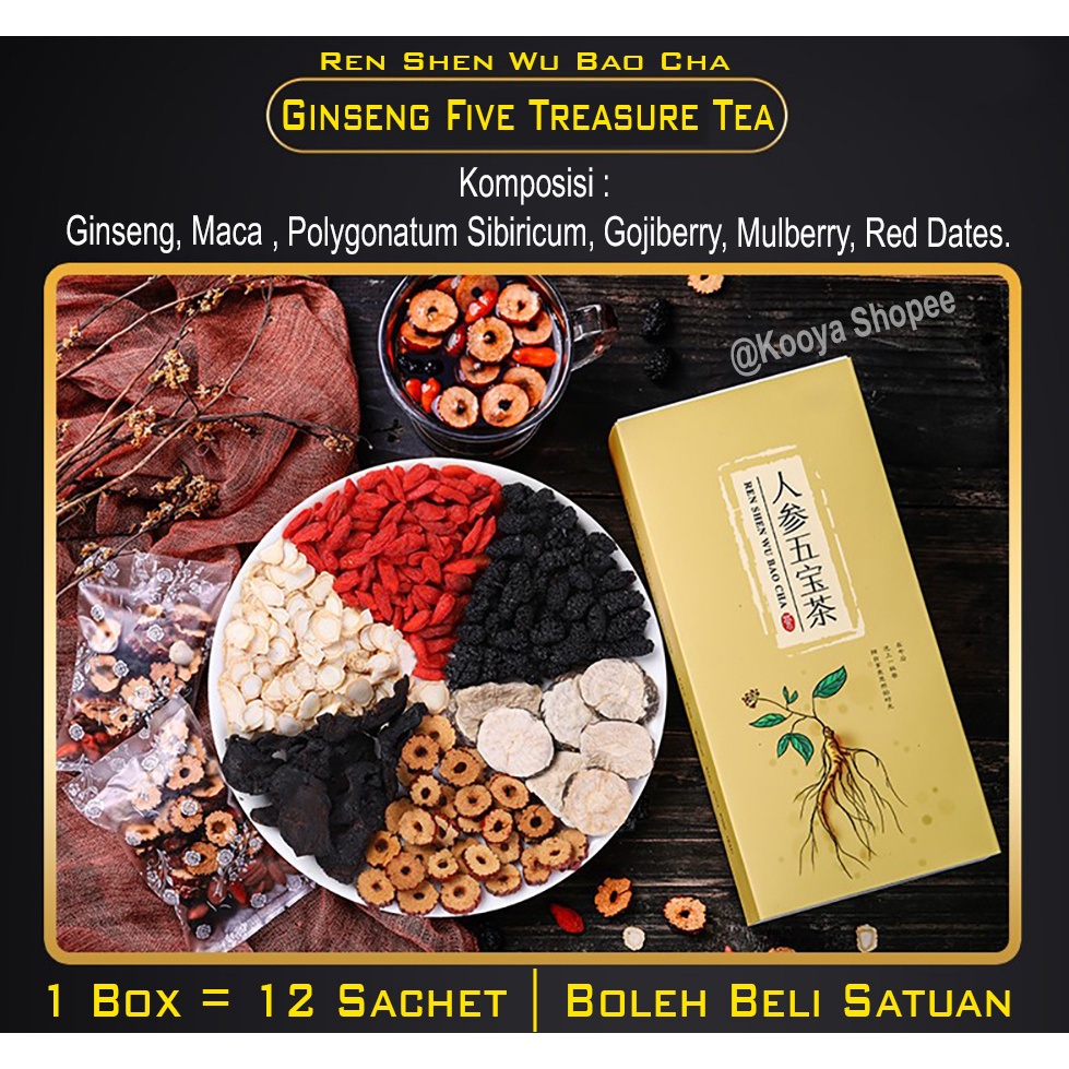 1 SACHET Ginseng Treasure Tea Maca Kurma Gojiberi Mulberry Teh Herbal WuBao Angco Goji Berry Premium