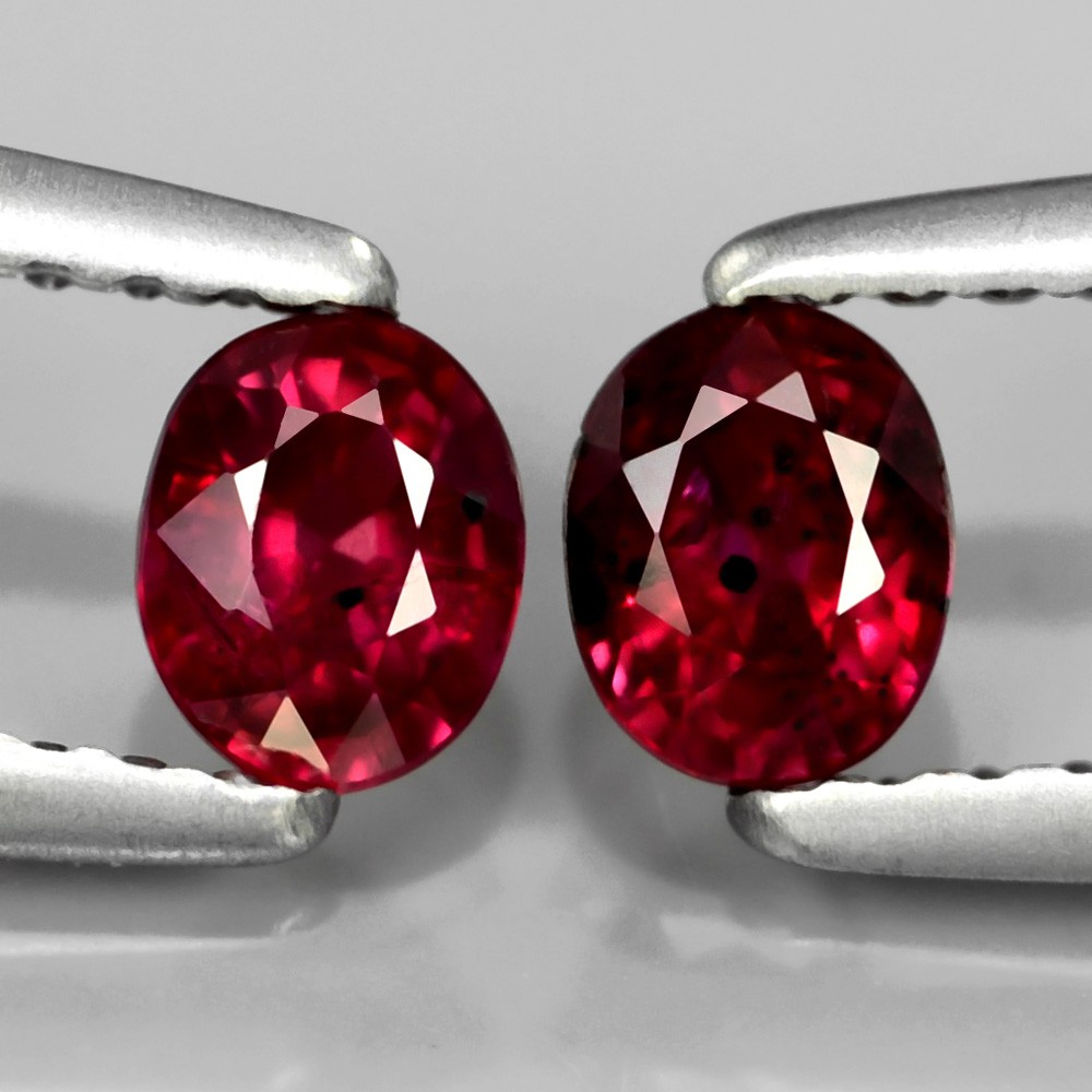 Perfect Pair 2Pcs/0.75Ct t.w Oval Natural Unheated Untreated Blood Red RUBY, Mozambique RB029