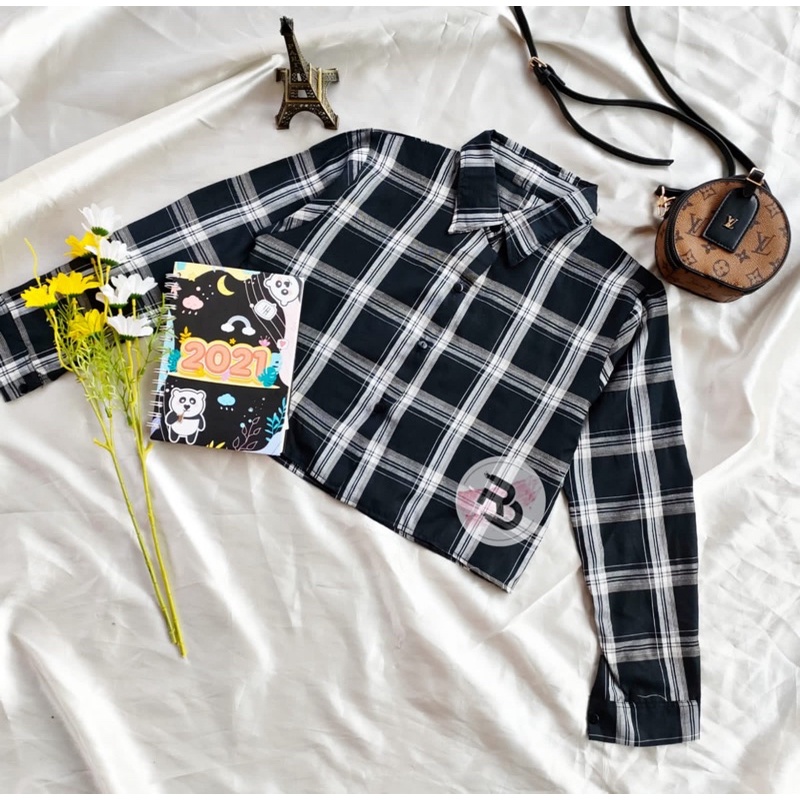 RD FASHION TARTAN CROP TOP BLOUSE / KEMEJA FEBRIC / TARTAN OUTER CROP