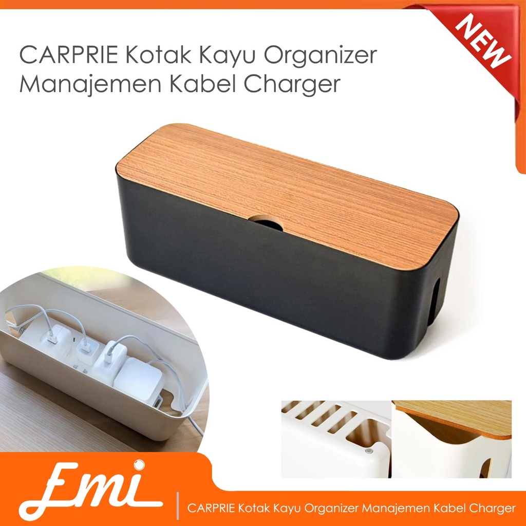 Emi Kotak Kayu Kabel Organizer Manajemen Cable Charger - FT-100