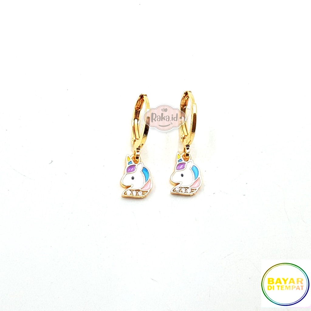 Anting Clip / Klip Bulat Motif Kepala Kuda Ponny Unicorn Perhiasan Aksesoris Wanita 1100