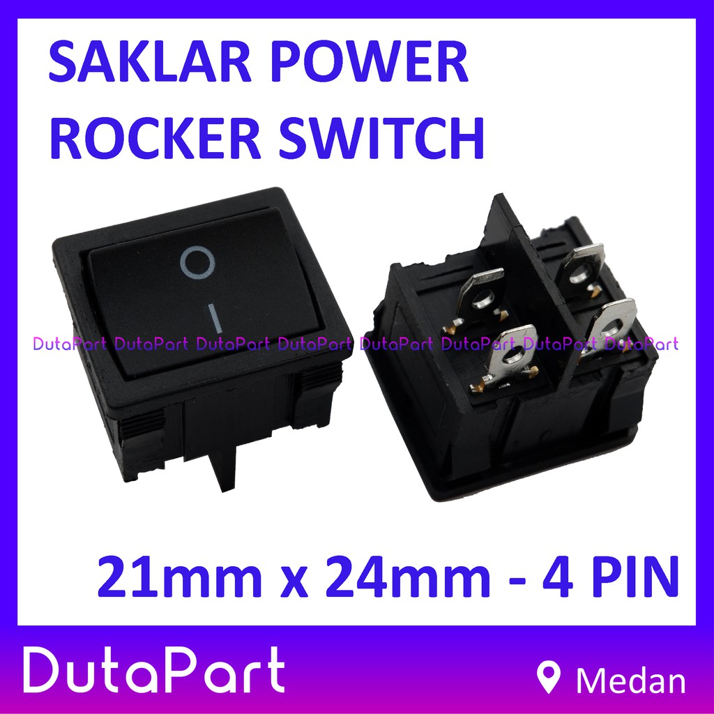Saklar Power Rocker Switch ON OFF 24mm x 21mm 4 PIN Kaki 6A 250VAC ...