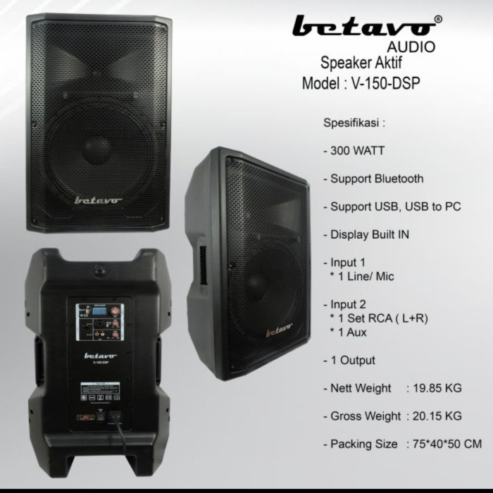 Speaker Aktif Betavo V150 Dsp 15 Inch 300W Usb Bluetooth Original Active V 150 V-150-Dsp ( Bayar Ditempat )