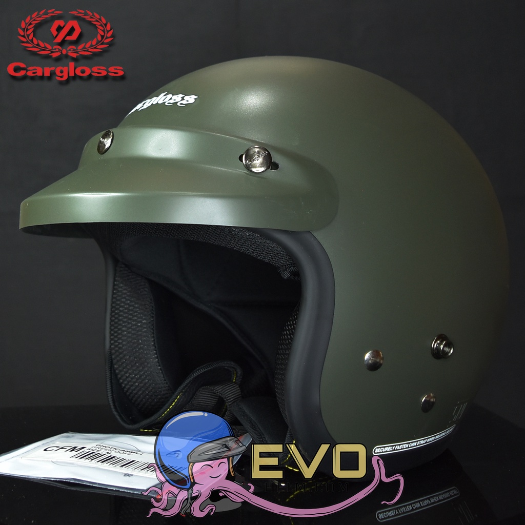 HELM CARGLOSS ORIGINAL CFM RETRO ARMY HALF FACE - GREEN ARMY DOFF + KACA DATAR