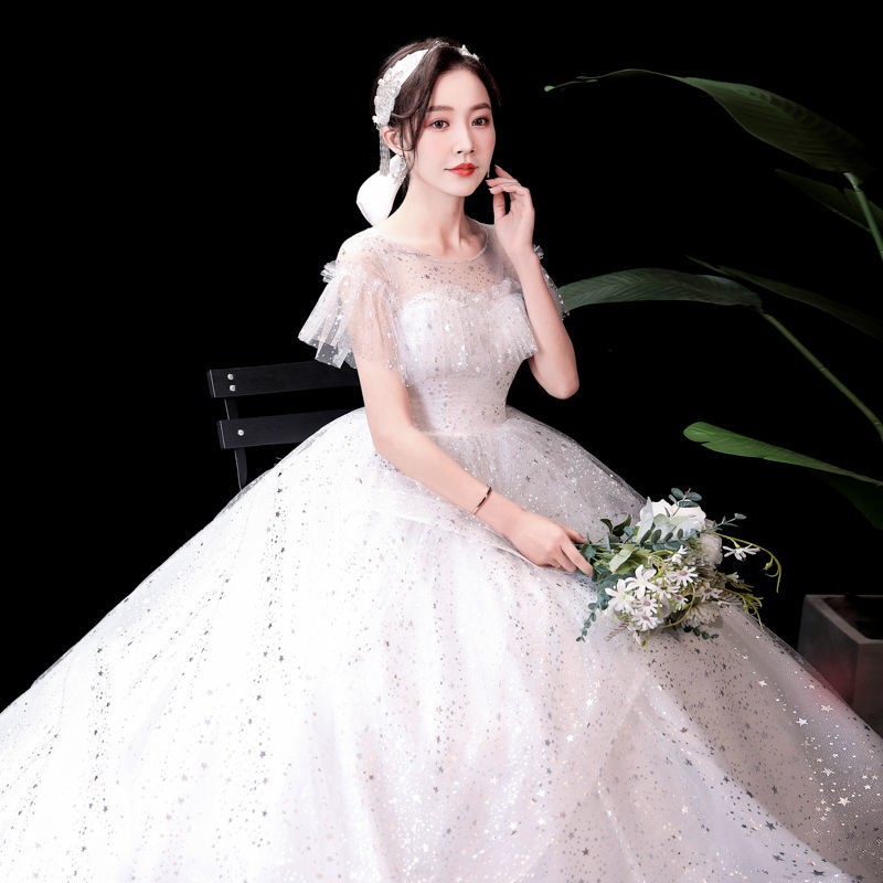 153 White Bling Bling Women Bridal Long Tail Wedding Party Gown Dress