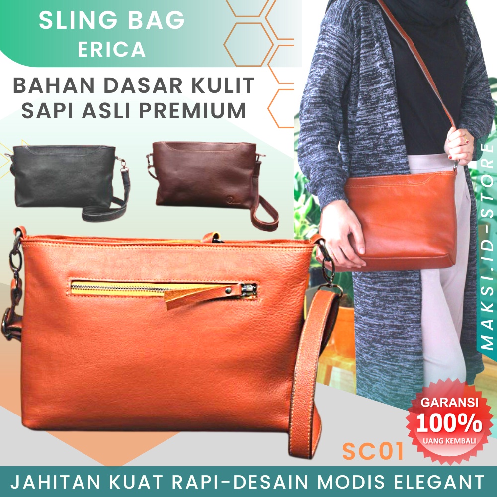 Tas Selempang Kulit Wanita Asli Tas Slempang Wanita Kulit Cewek Sling Bag Wanita Fashion bahan Kulit Sapi ASLI SC01 GARANSI ORIGINAL