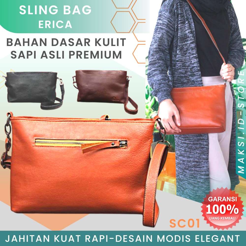 Tas Selempang Kulit Wanita Asli Tas Slempang Wanita Kulit Cewek Sling Bag Wanita Fashion bahan Kulit Sapi ASLI SC01 KUALITAS TERJAMIN MEMUASKAN