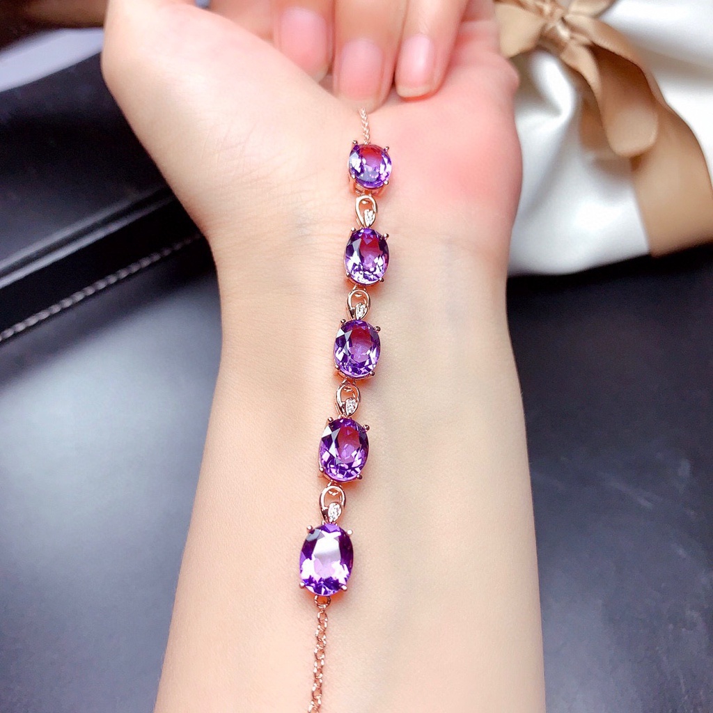 Gelang Berlian Amethyst Bentuk Telur Bahan Stainless Untuk Wanita