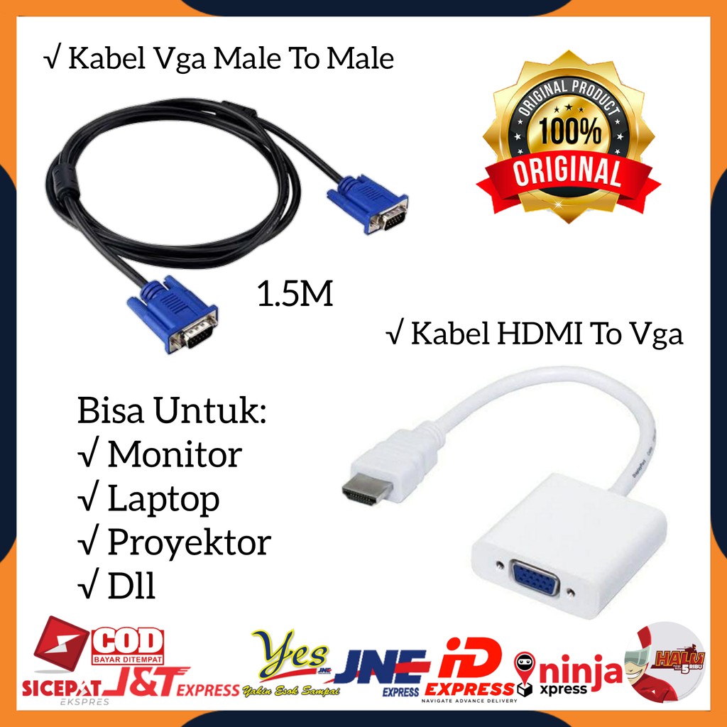 [COD] KABEL KONEKTOR HDMI TO VGA + KABEL VGA DIGITAL MALE TO MALE UNTUK