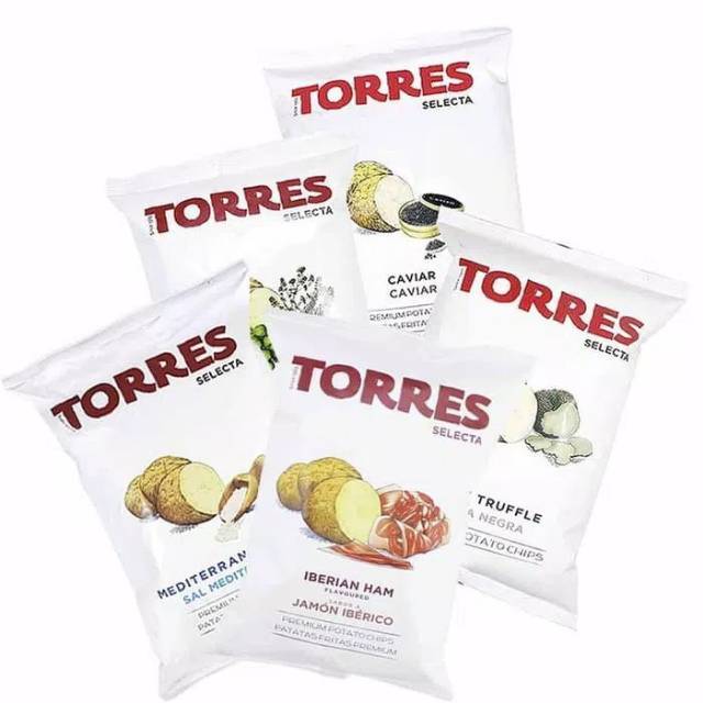 

Torres Potato Chips Black Truffle Caviar EVOO Iberian Ham Mediteranean Herbs Sparkling Foie Gras Goose Liver Vegetables Veggies Beetroot Sweet Potato Parsnip