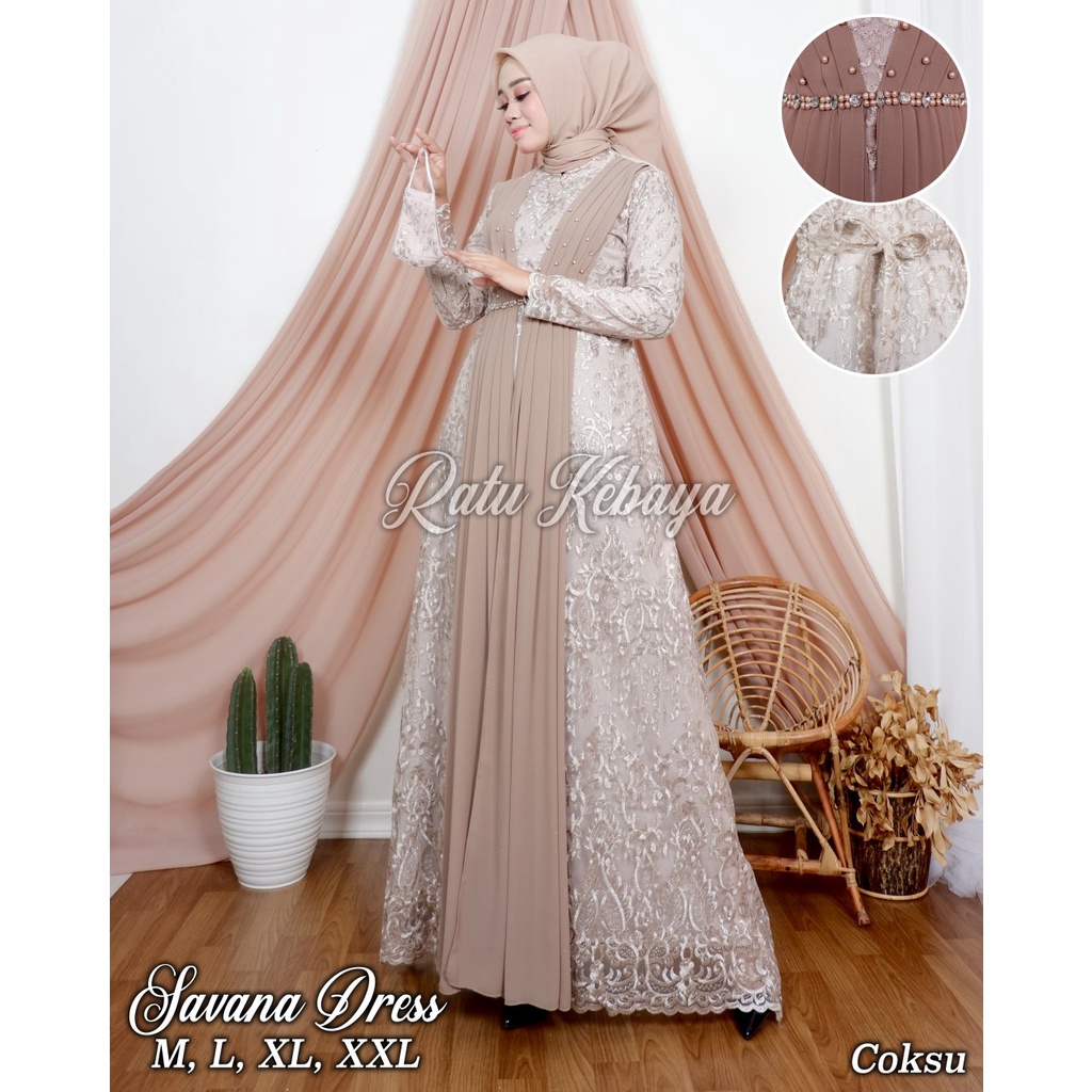 SAVANA DRESS / GAMIS BRUKAT / OUTFIT BAJU PESTA KEKINIAN / BAJU GAMIS MODERN / RATU