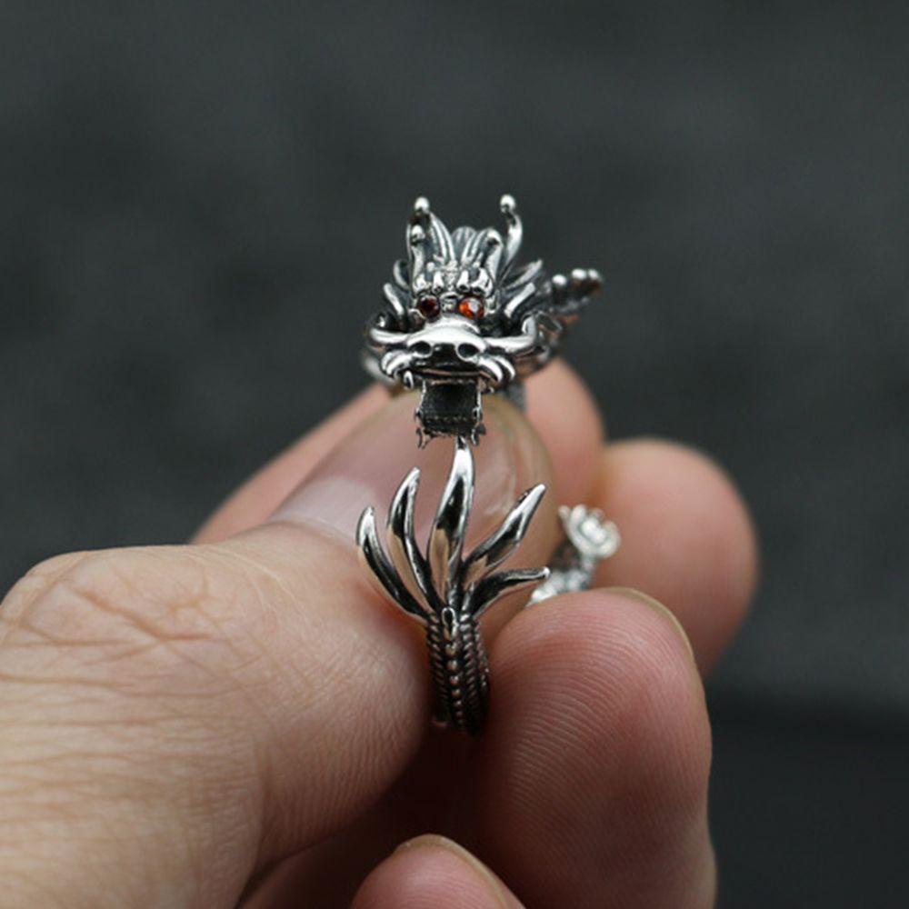 Cincin Bentuk Kepala Naga Bahan Alloy Gaya Vintage Untuk Pria